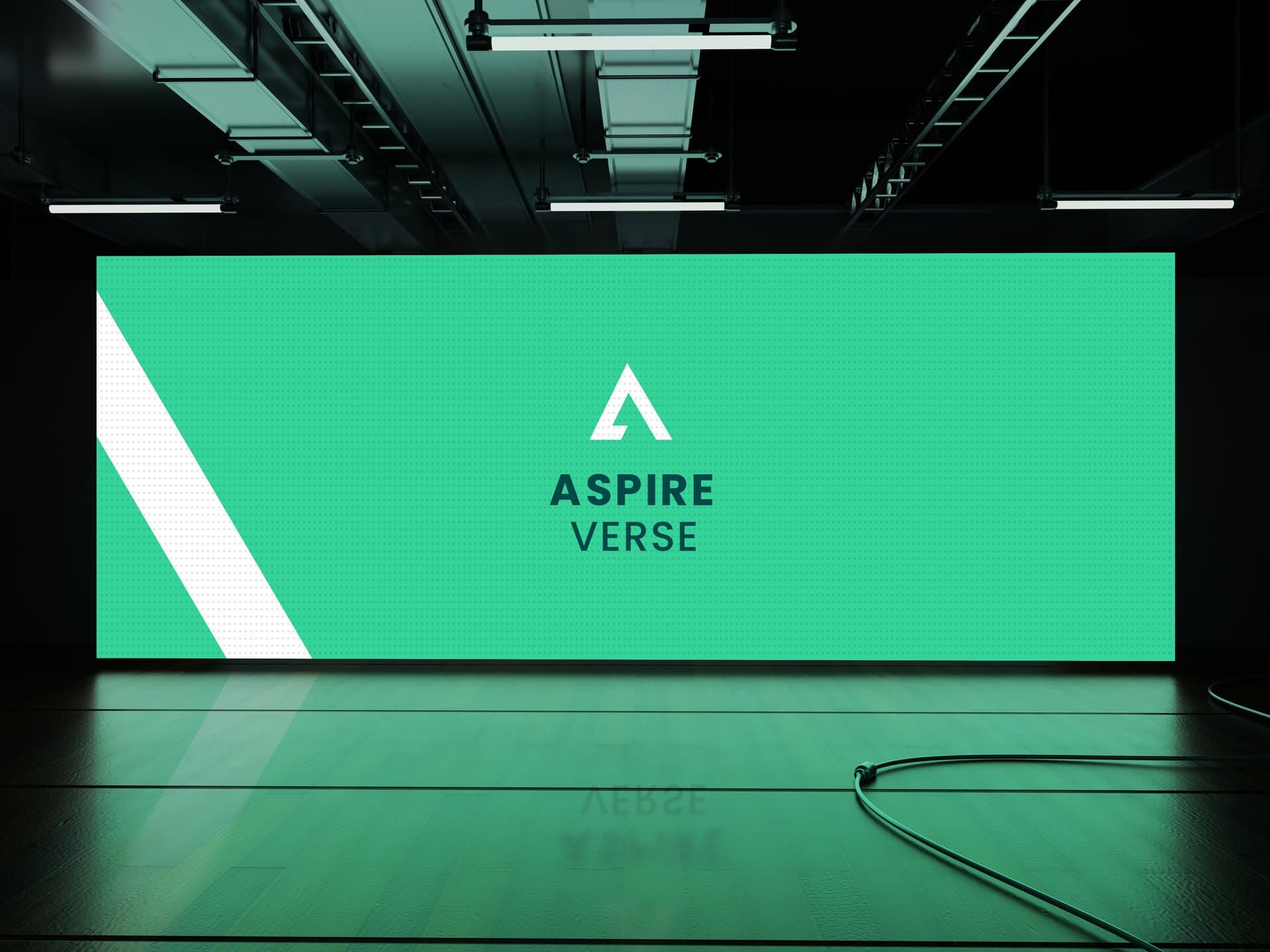 LED screen display showing AspireVerse branding at an event